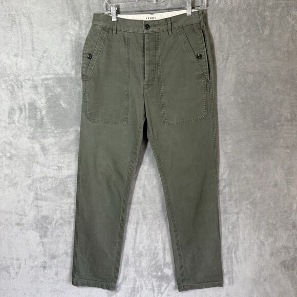 Arbor Pants Men 30 (30x30.5) Green Cotton Flat Front Pockets Outdoor Hiking